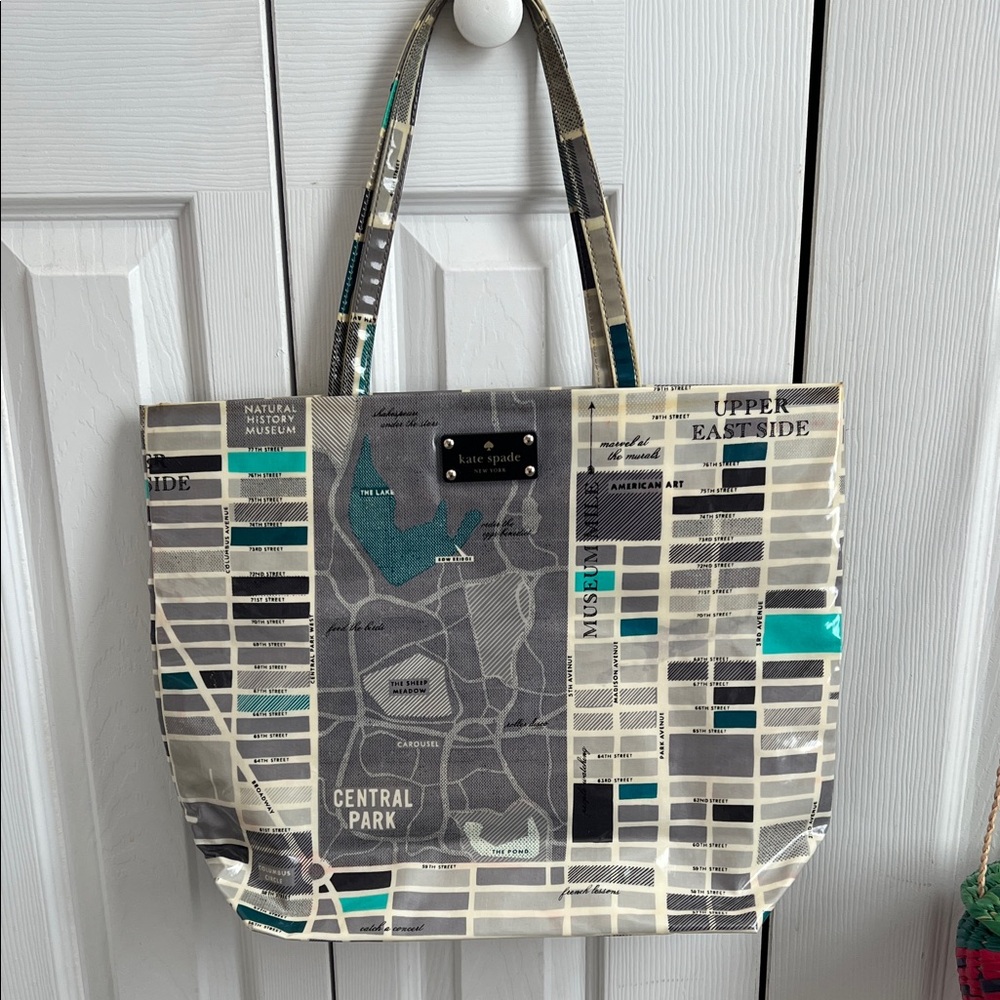 Kate Spade Map Print Tote in Gray and Teal